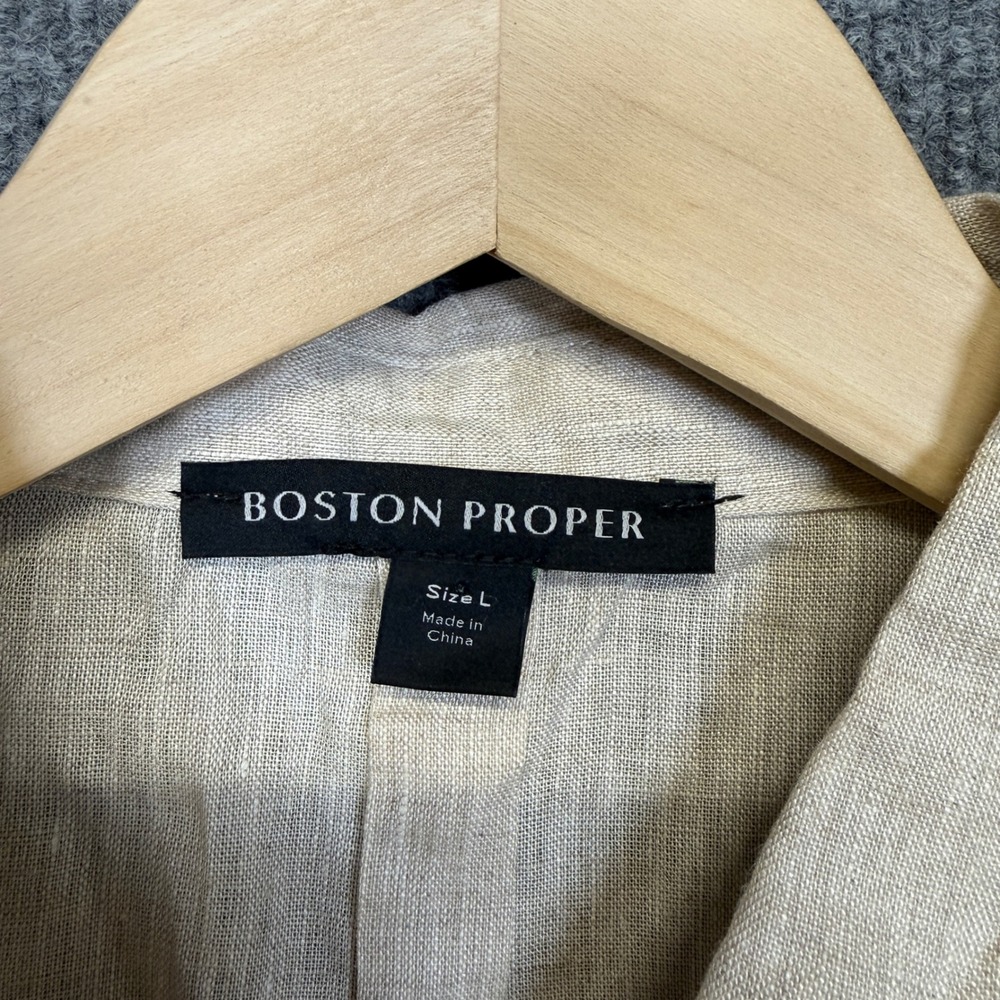Boston Proper Size Large Shirt Cream Sleeveless Linen Buttons Collared Preppy - Picture 6 of 9